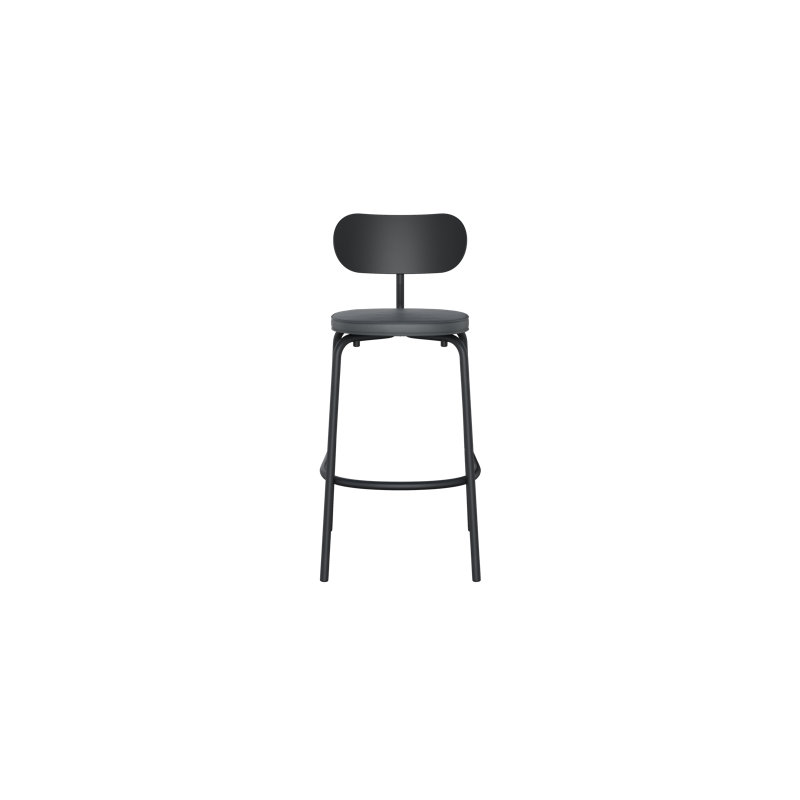 Tabouret de bar rembourré Khylia, Siège gris / base noire