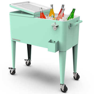 Permasteel - Glacière à roulettes rétro avec diviseur 80QT - Menthe