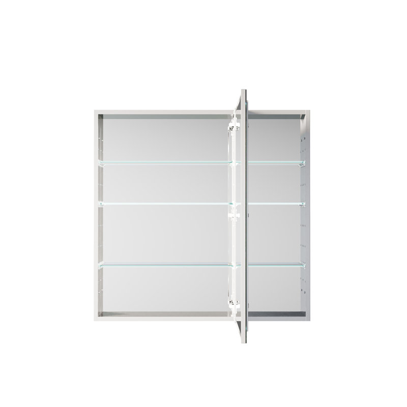 Armoire à pharmacie murale encastrée ou en saillie en aluminium de 91,4 cm x 91,4 cm (36 po x 36 po) avec étagères en verre réglables