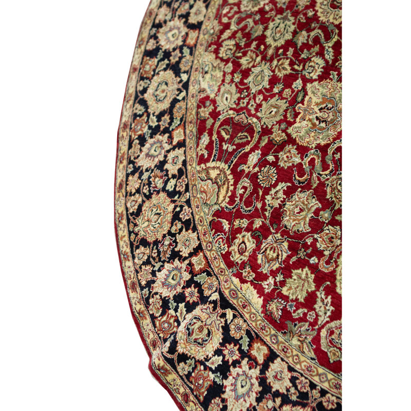 Tapis rond rouge et noir noué à la main de haute qualité