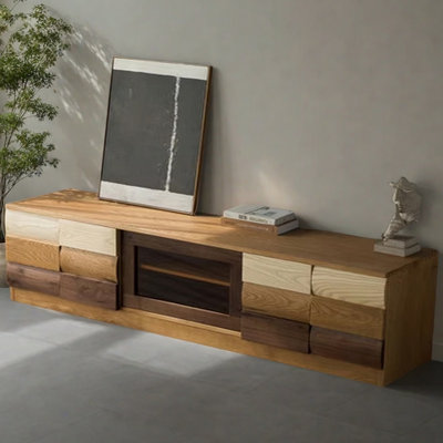 Light luxury black walnut white oak TV cabinet