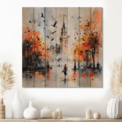 Paysage de sagesse de Vienne II - reproduction industrielle de bois orange sur bois de pin naturel