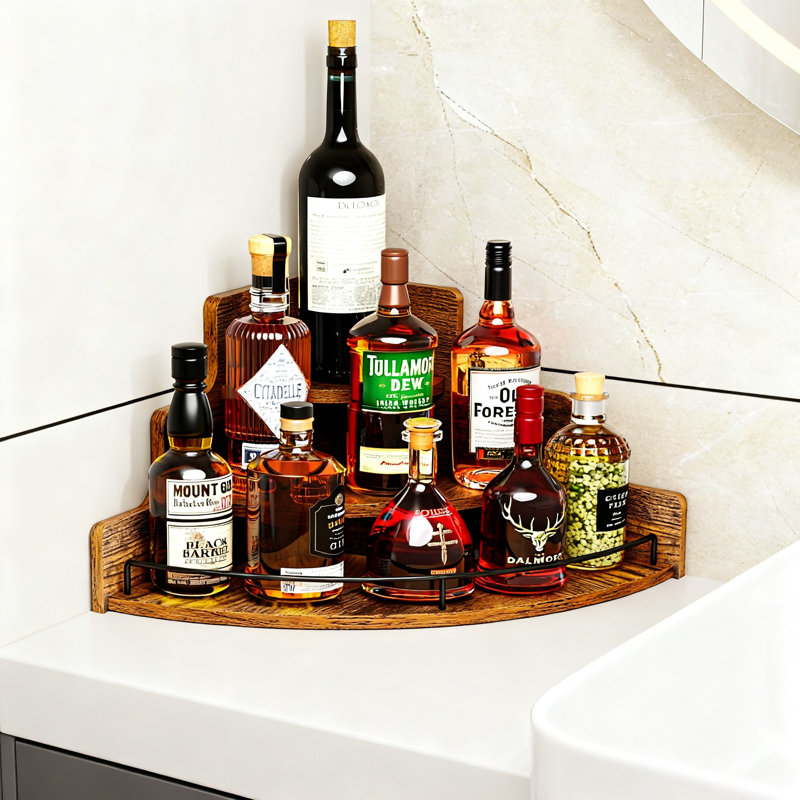 Support à liqueur et à vin de coin, organisateur de sirop de café pour mini-bar, support de tablette de bar Retro Home, 3 niveaux (brun)