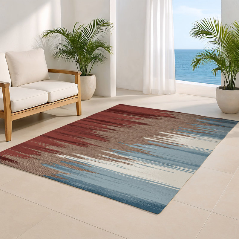 Tapis intérieur et extérieur brun Watercolor, Rectangle 5 pi x 7 pi