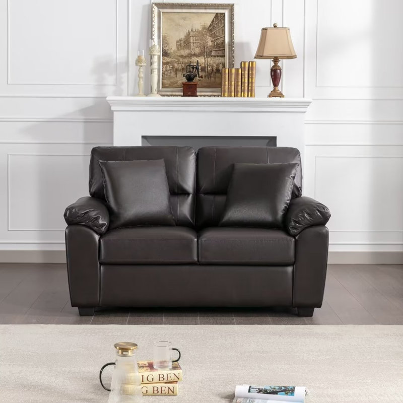 Cianca 61'' Faux Leather Loveseat, Chocolate Faux Leather