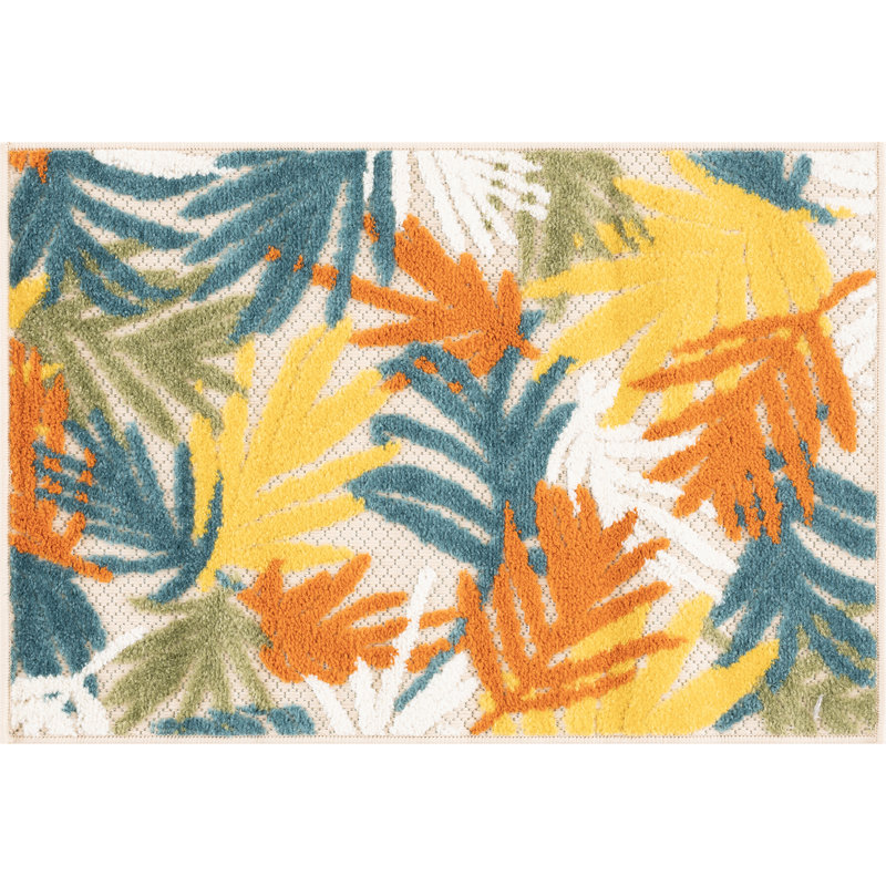 Tapis intérieur / extérieur résistant à l'eau Fruitvale, Yellow/Blue/Orange, Rectangle 2' x 3'