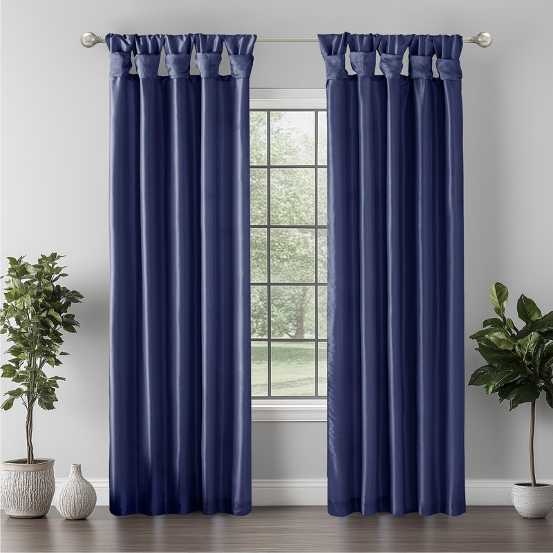 Panneau de rideau simple obscurcissant en soie artificielle Karlita, Marine, L 50 po x L 84 po