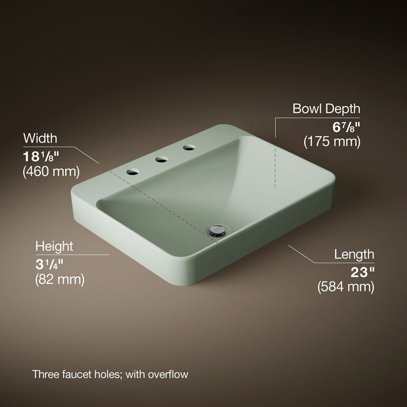 Vox Vitreous China Rectangular Vessel Bathroom Sink with Overflow, Light Green, 3