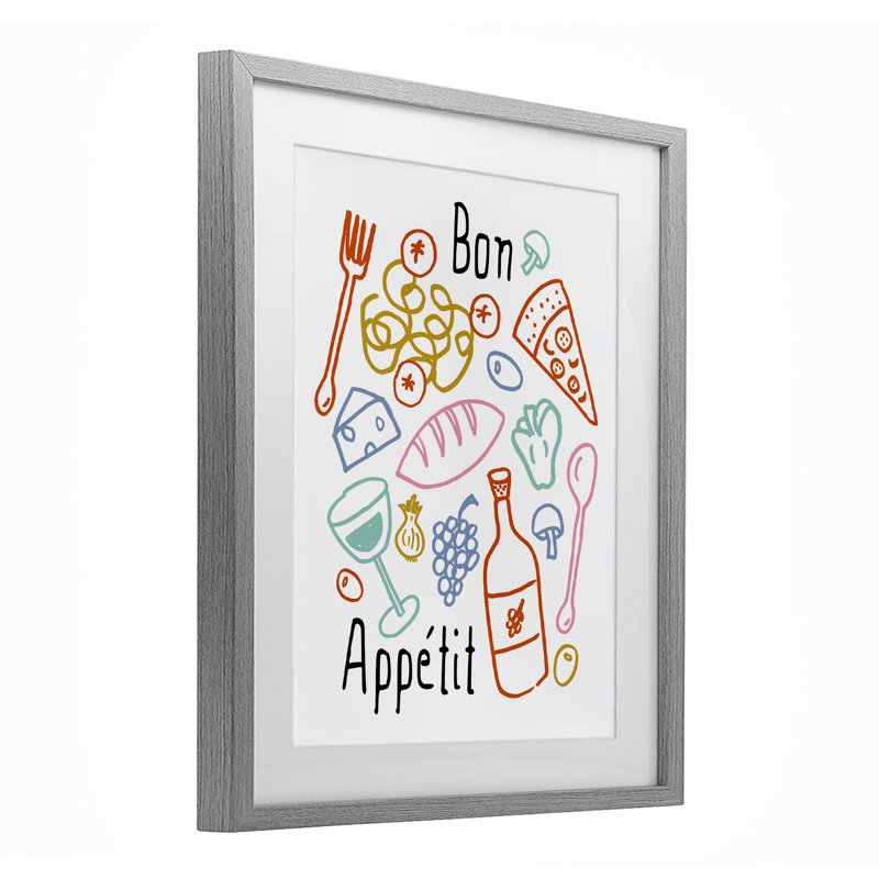 «Bon Appetit», reproduction d'art encadrée sous verre, design par Heather Dutton, Cadre de ferme gris, H 16 po x l 13 po