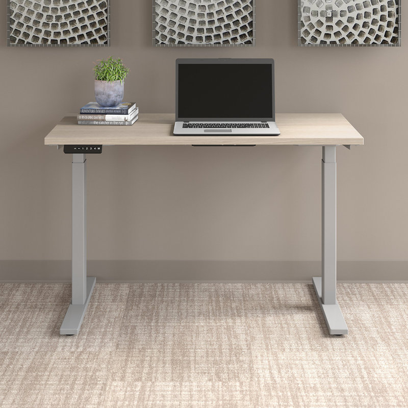 Adjustable Metal Base Standing Desk, 47.68" H x 47.59" W x 23.62" D, Sand Oak/Silver