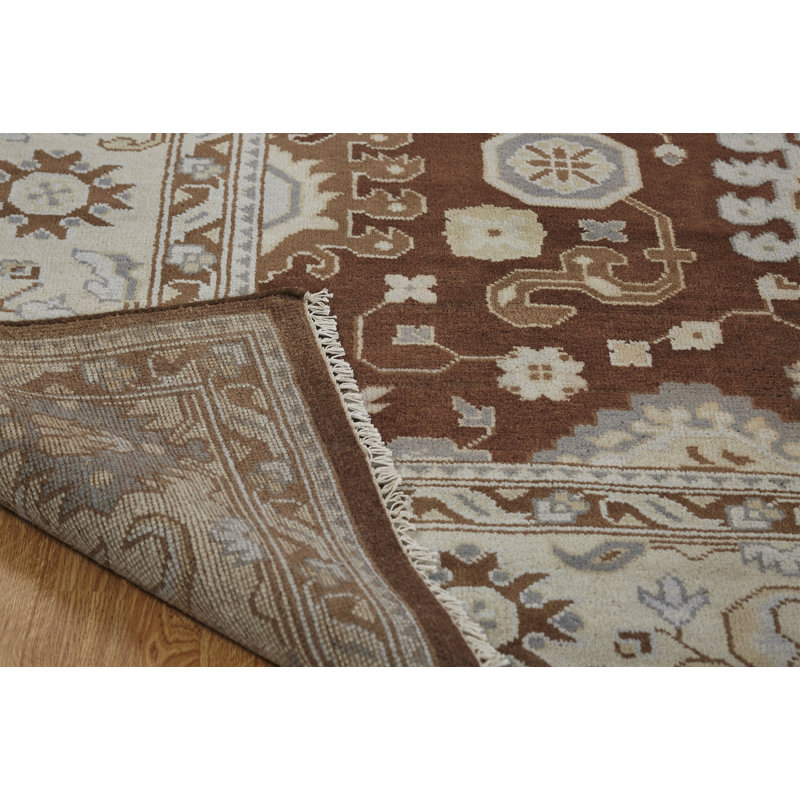 Tapis brun / ivoire en laine noué à la main Misael, Rectangle 6 pi x 9 pi