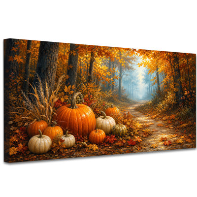 «Forest Path», art mural sur toile paysage d'automne, art mural sur toile paysage d'automne pour le salon, chalet, toile tendue tendue avec châssis, 20 po x 40 po