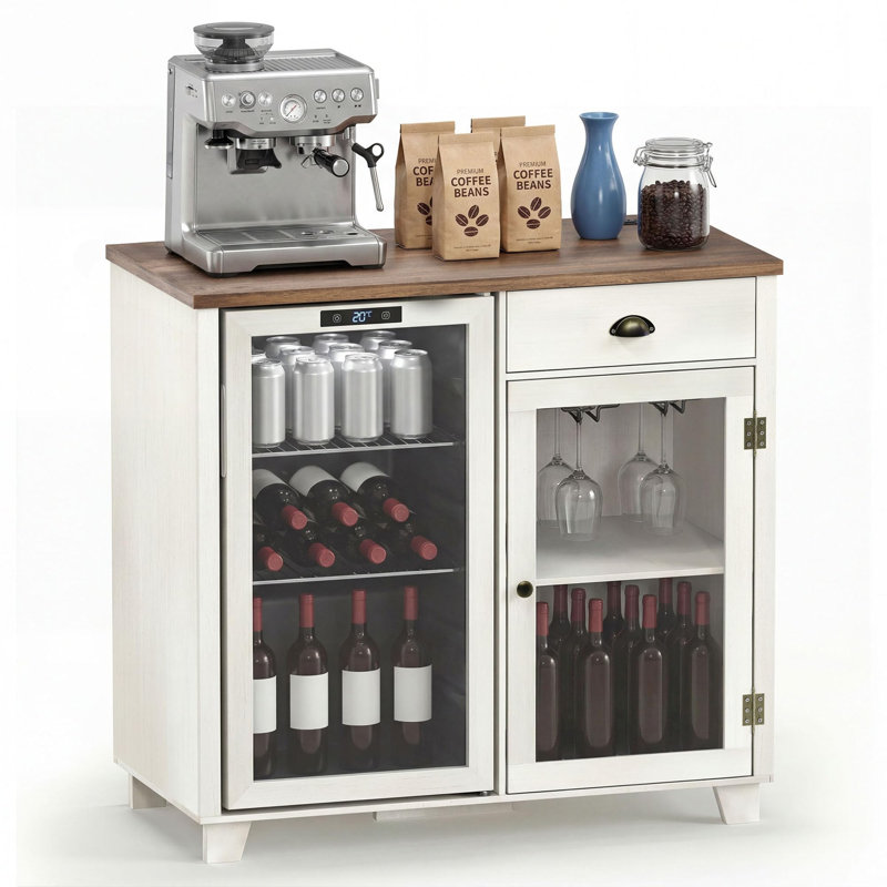 41.7" Mini Fridge Cabinet Coffee Bar with Power Outlet & Goblet Holder