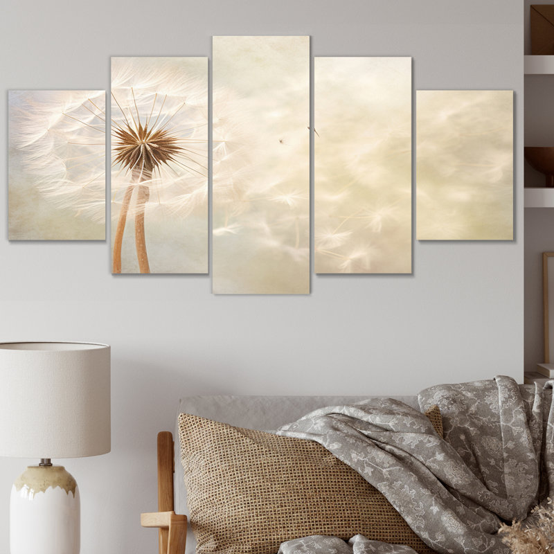 White Dandelion Romantic Impression IV - Ensemble de décorations murales florales en métal
