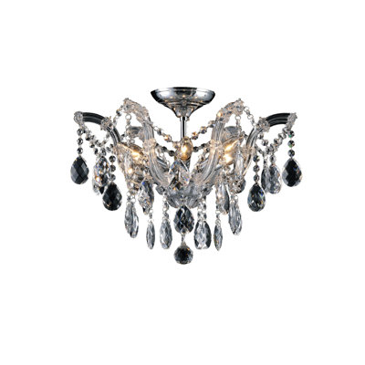6-Light Chrome Metal Flush Mount With Crystals
