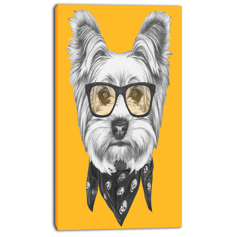 «Funny Terrier Dog with Glasses», impression sur toile tendue, H 32 po x l 16 po x P 1 po