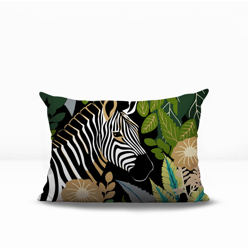 Zyri Zebra Reversible Indoor/Outdoor Rectangle Pillow, Black, 14" H x 20" W