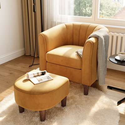 Torrence 27.4'' Upholstered Barrel Chair with Ottoman