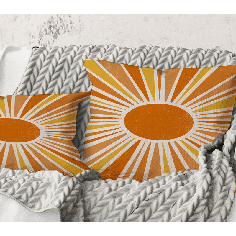 Carré, minimaliste, brillant, brillant, orange, soleil, rayons I - coussin décoratif moderne, 16" x 16"