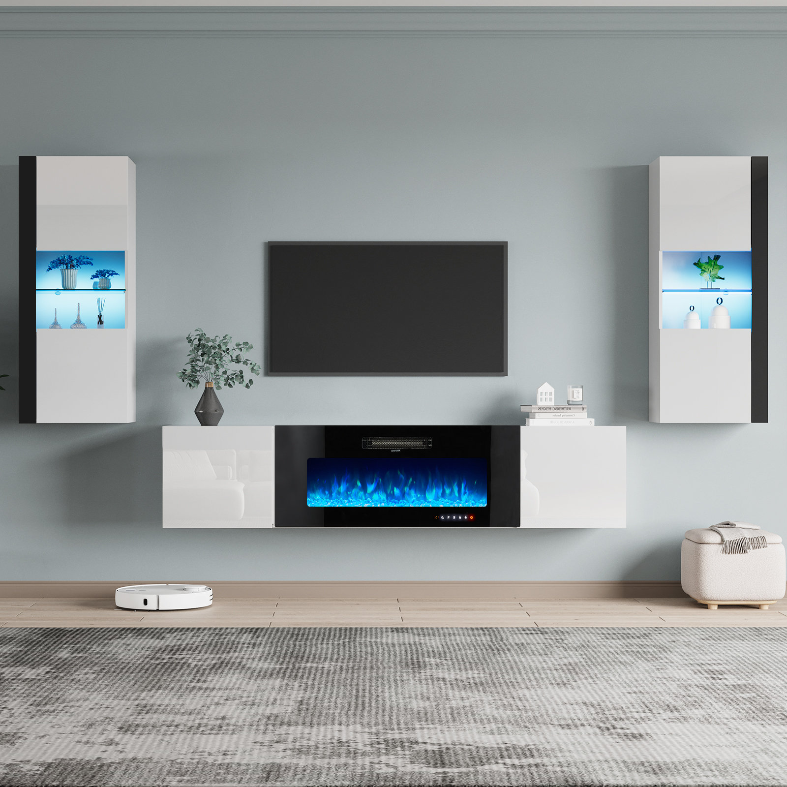 Wade Logan Bhhatu Floting Highgloss Entertainment Center with Electric