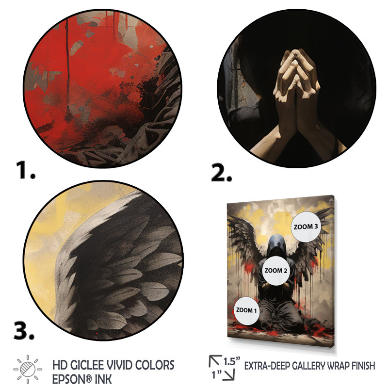 «Angel Wings Rebel Street Art III», H 20 po x l 12 po x P 1 po, Cadre flottant doré