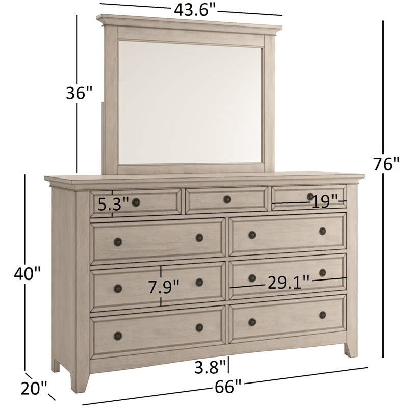 Kingery 66" W 9-Drawer Dresser , Antique White