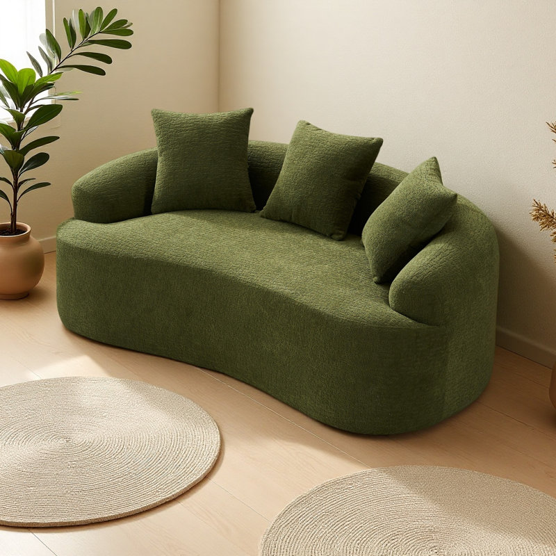 Canapé à compression, canapé courbé de style moderne pour petits espaces et appartements, chenille 30D sans assemblage, 3 coussins décoratifs