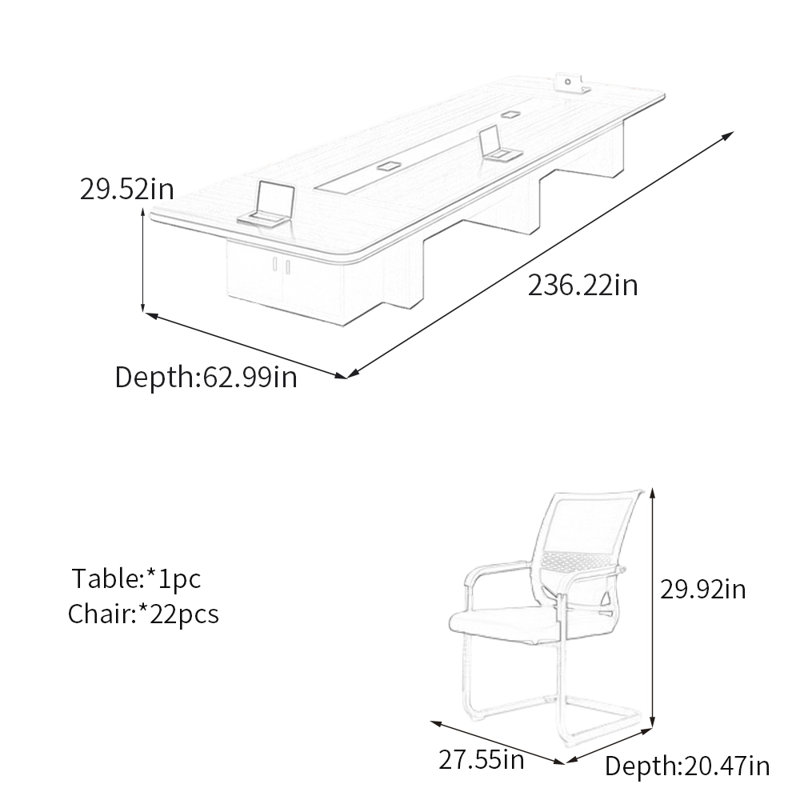 Table de conférence moderne et minimaliste avec rangement