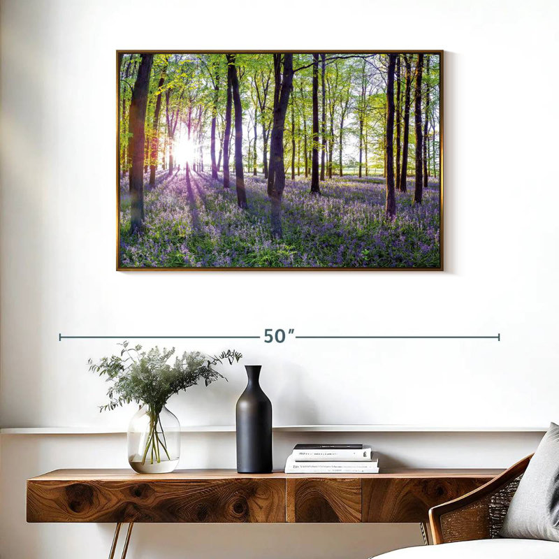 Bluebells and sunrise, Cadre flottant doré, 37 po x 25 po