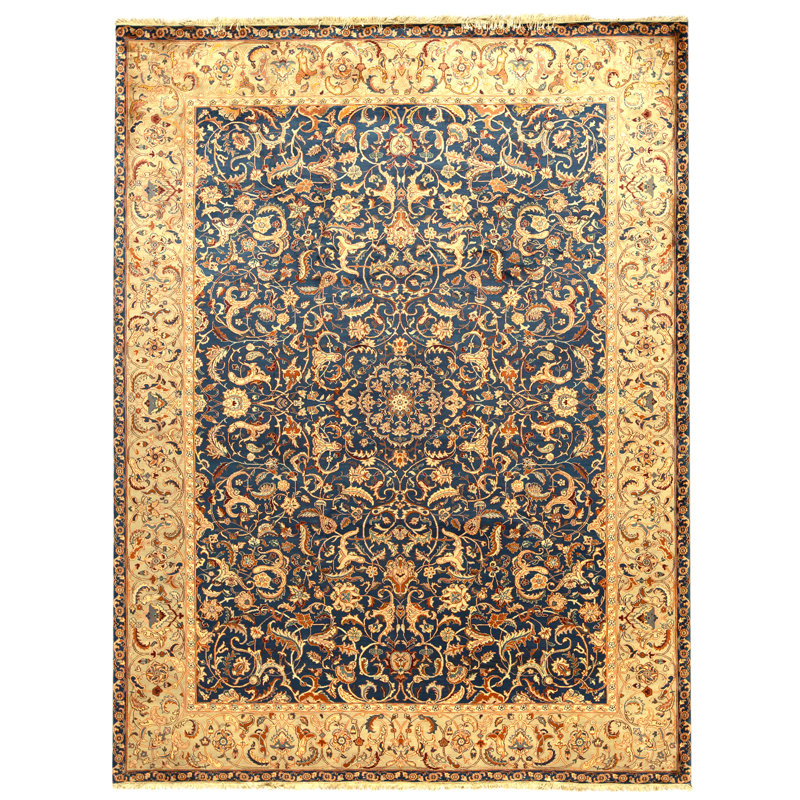 Tapis bleu et vert noué à la main de haute qualité