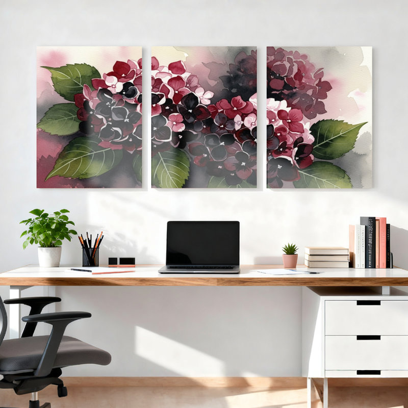Tableau mural sur toile à motif floral d'hortensia (paquet de 3), H 18 po x l 36 po