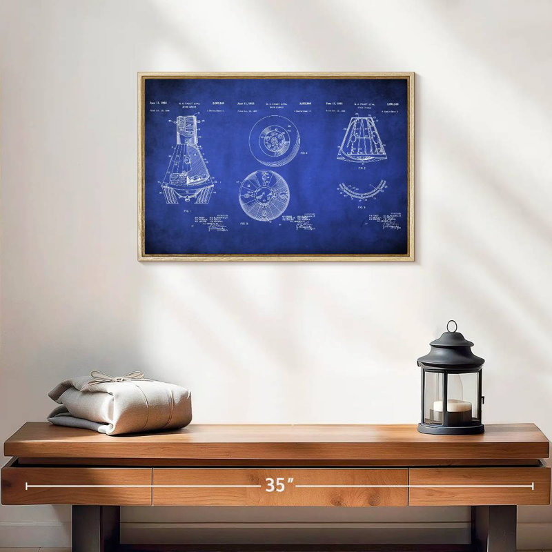 Space Capsule - bleu verni, 19 po x 13 po, Cadre flottant en bois naturel