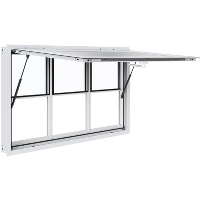 Concession Window 60"X36", Aluminum Alloy Food Truck Service Window With Vertical Lifting Windows And Awning Door And Drag Hook, Up To 85 Degrees Serving Window For Food Trucks Concession Trailers