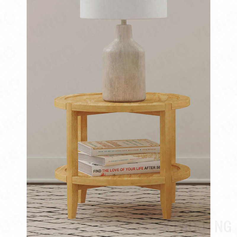Table d'appoint brune ronde en bois massif, 19.75" H x 23.5" L x 23.5" W