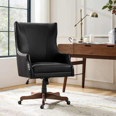 Eller Transitional Leather 46"Tall Office Executive Chair Tilting with Copper Nailheads and Wood Legs by Red Barrel Studio