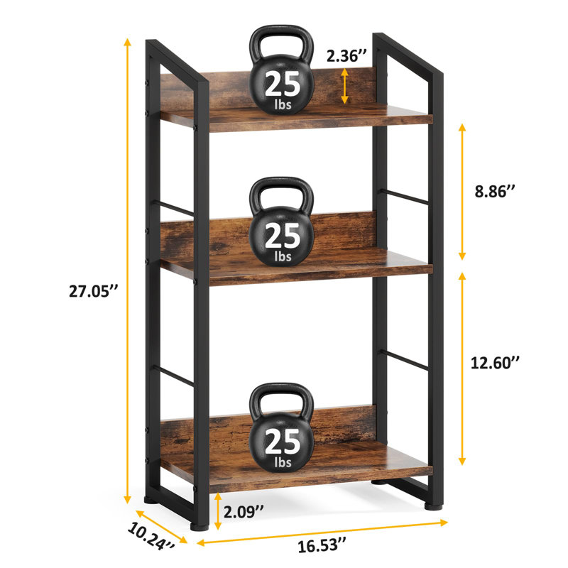 3 Tier Bookshelf, Rustic Brown/Black