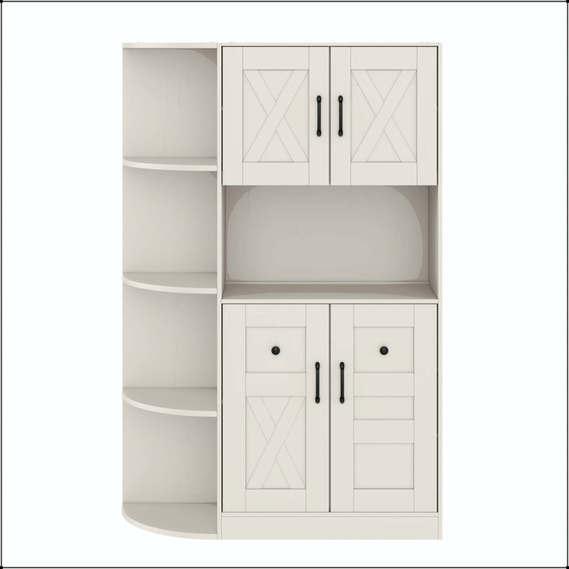 Armoire de vestibule multifonctionnelle gauche-droite avec 4 crochets, Beige