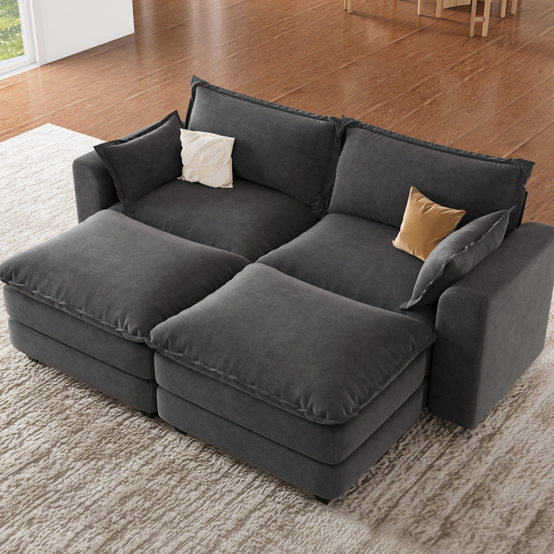Canapé modulaire 2 places avec repose-pieds, canapé modulaire pour salon, gris foncé, Chenille grise foncée