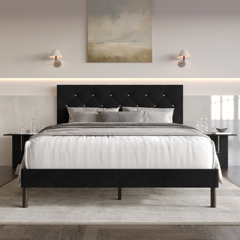 Groton Tufted Upholstered Panel Bed, Twin, Black