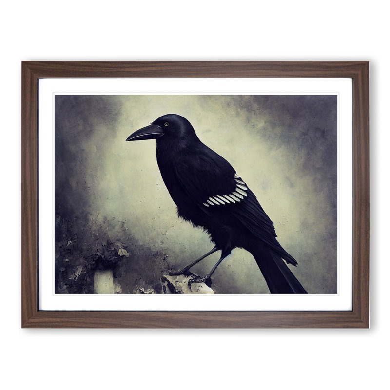 An Unusual Crow Bird 1 Piece Single Picture Frame Wall Art, 34cm H x 46cm W x 2cm D, Walnut Framed