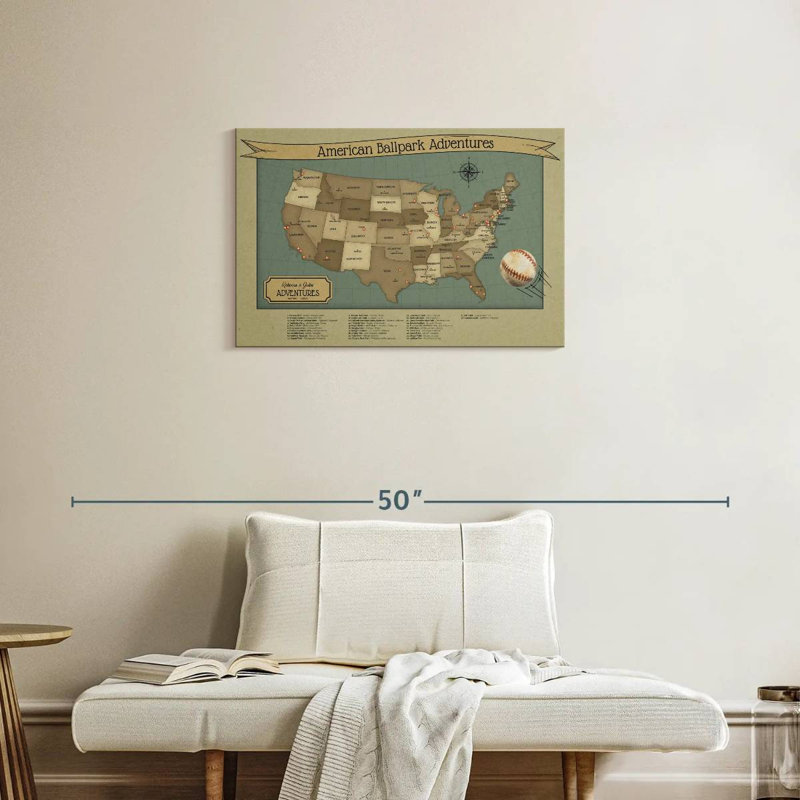 Personalized Baseball Push Pin Hobby Map II, 20" H x 30" W, Yes