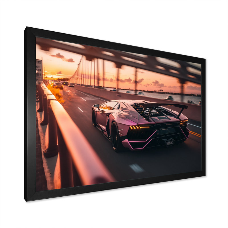 «Fast Car On The Higway - Cars Race Exotic», reproduction sur toile encadrée, Cadre photo noir, H 24 po x l 32 po