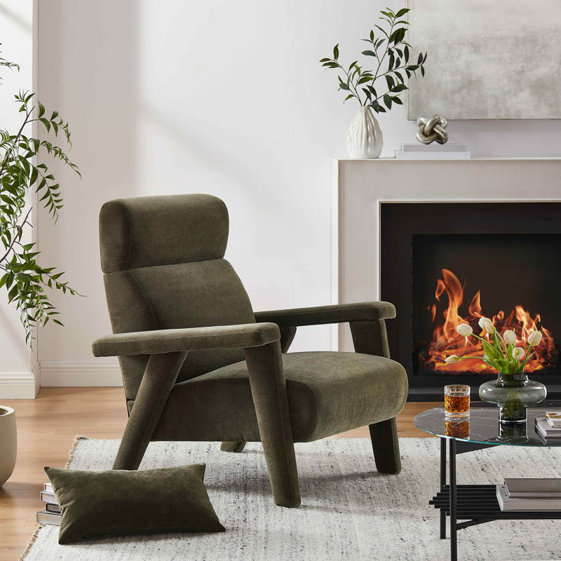 Stella 89.9Cm Wide Lounge Chair, Olive Rayon/Viscose