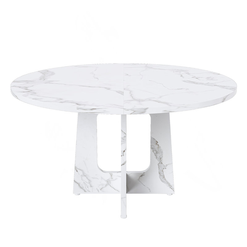 47.24" Round Dining Table for 4 - Farmhouse MDF Table with Marble White Finish, 300lb Capacity, Easy Assembly for Kitchen/Dining Room - Modern Spiced Table