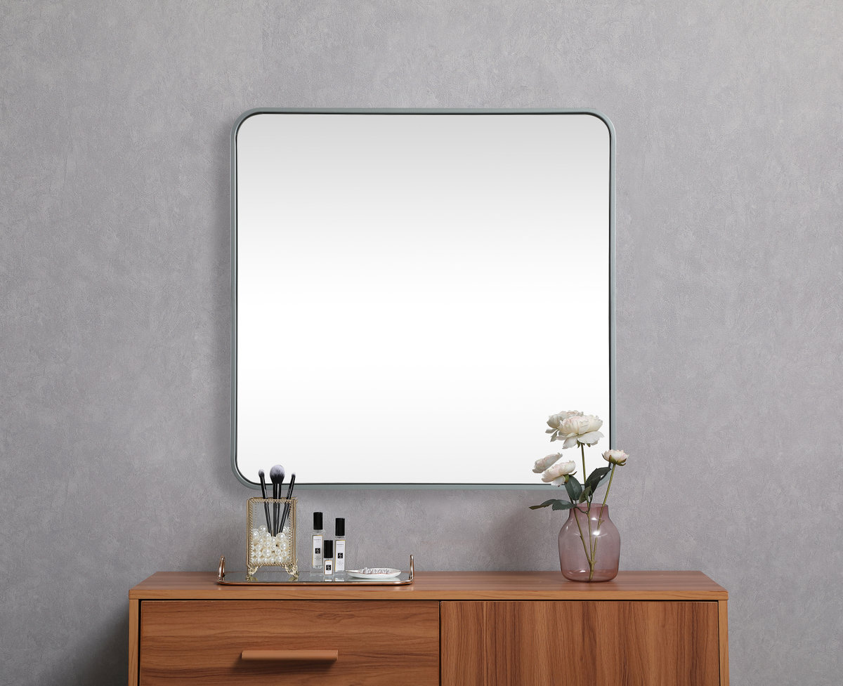 Metal Square Wall Mirror, 30"  x 30" , Silver
