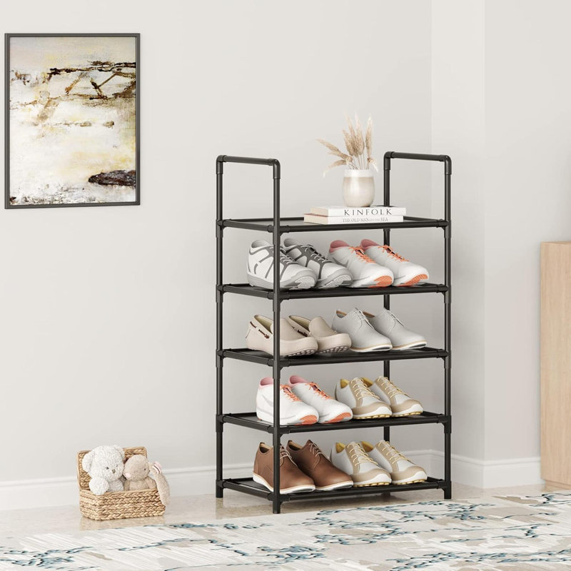 5 Tier Stackable Small Shoe Rack,Narrow Sturdy Shoe Shelf Organizer, Non-Woven Fabric Metal Free Standing Shoe Racks For Entryway, Hallway And Closet