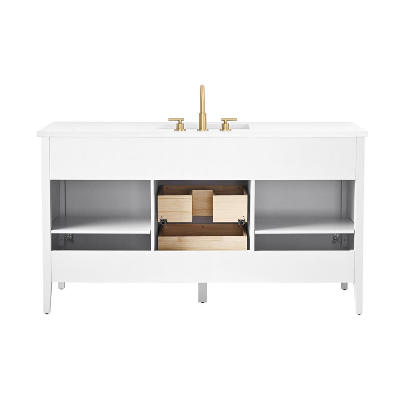 Emma 60" W Single Vanity, White/Brushed Bronze