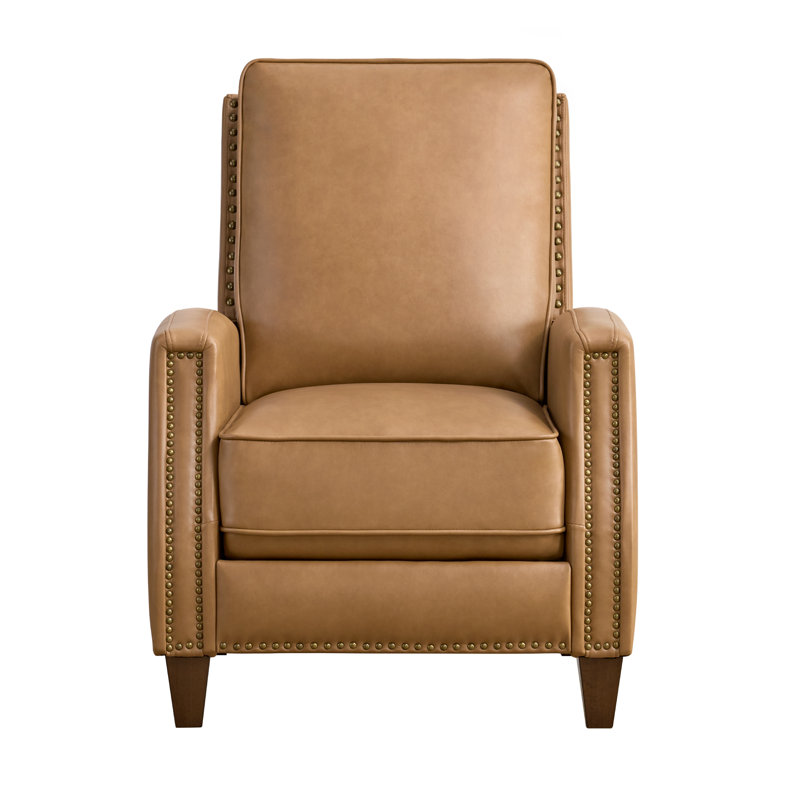 Manual Push Back Recliner, Camel Performance Faux Leather