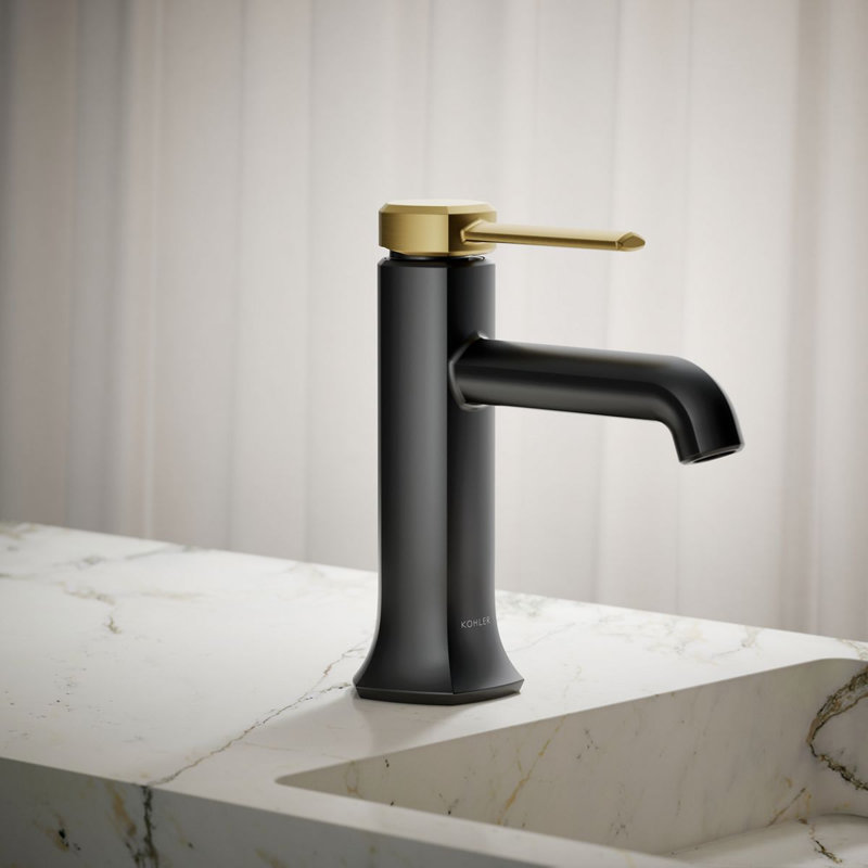 Robinet pour salle de bain à un trou Occasion, Noir mat avec laiton moderne