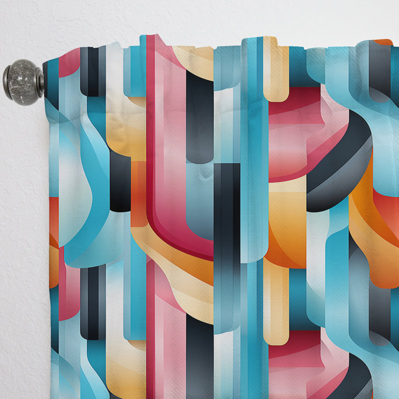 Rideau obscurcissant rayé bleu et rose à motif futuriste II - 1 panneaux, L 52 po x L 63 po